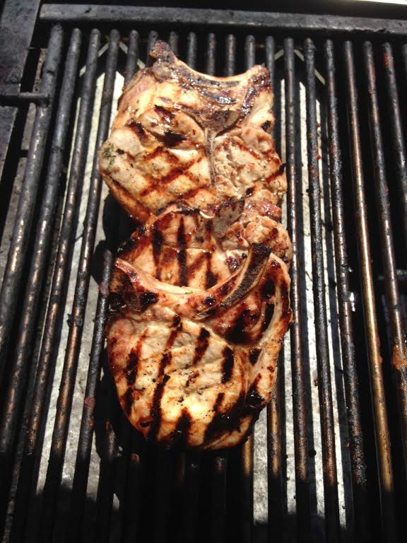 Bone-in-pork chop on the BBQ